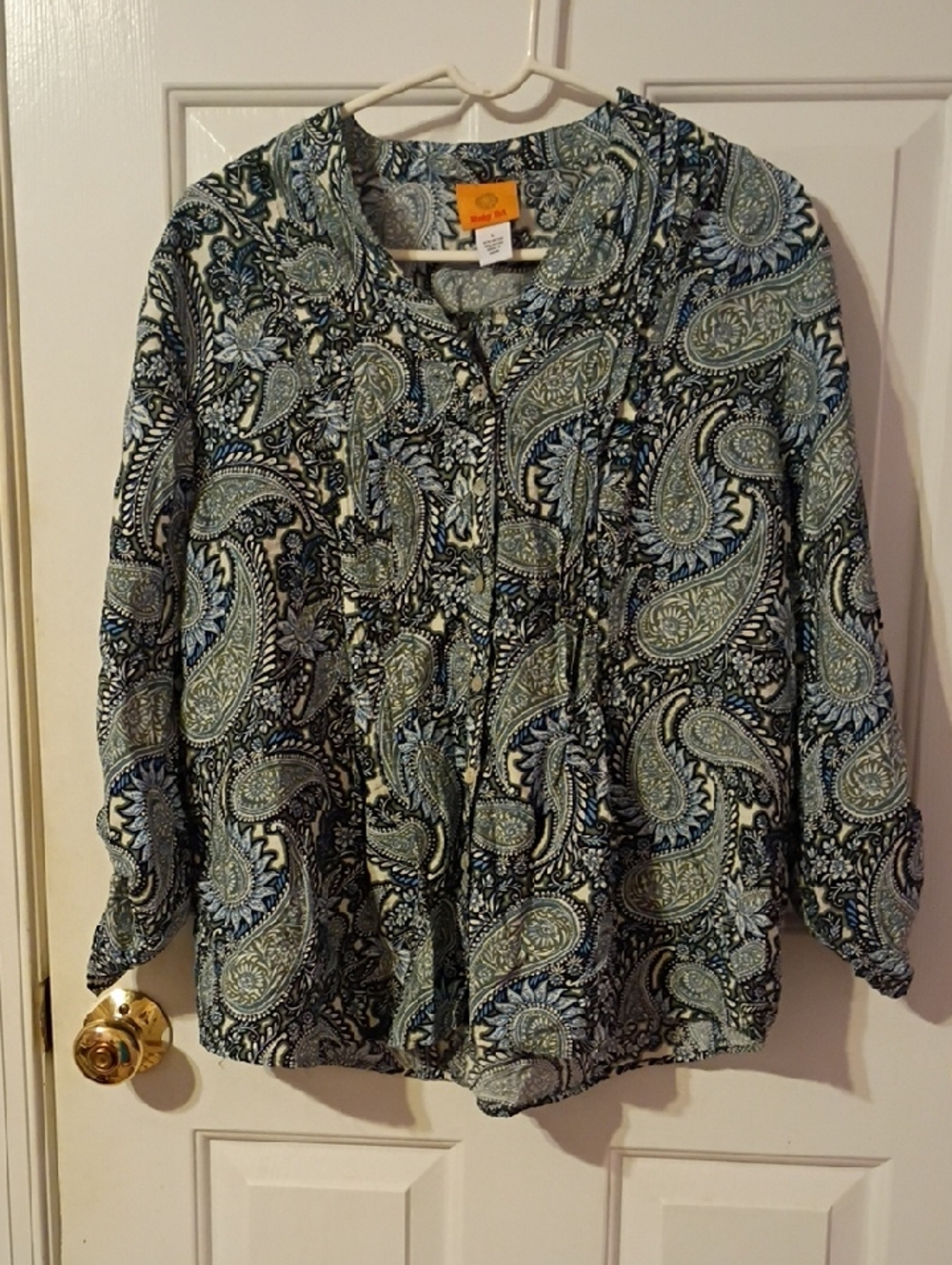 Ruby Road Paisley Button-Front Blouse in Navy, Light Blue